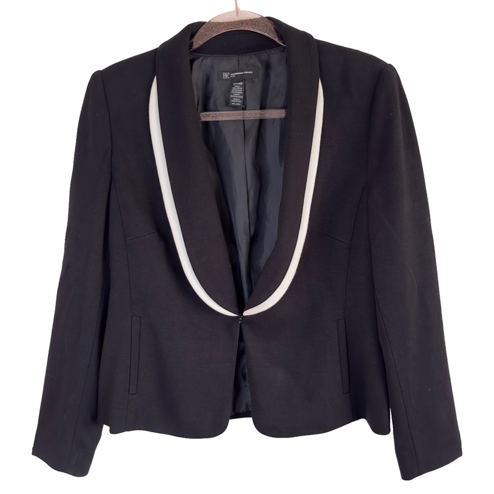Tuxedo Abstract Contrast Trim Ponte Knit Blazer Jacket Coat